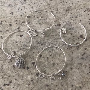 Four Alex and Ani silver bangle bracelets